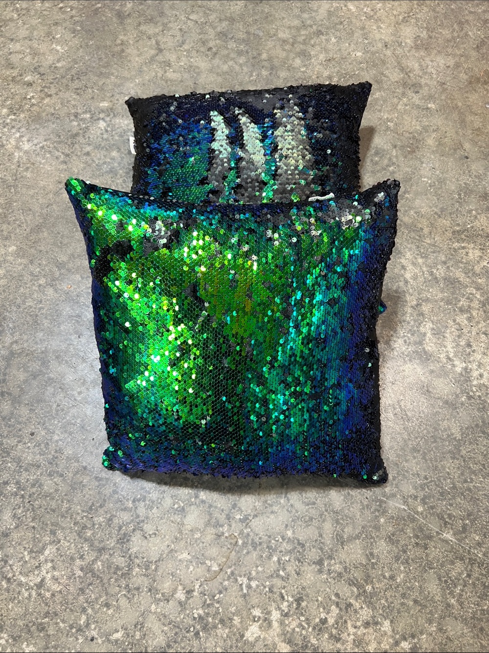 Iridescent Green-Blue Sequin Accent Pillow
